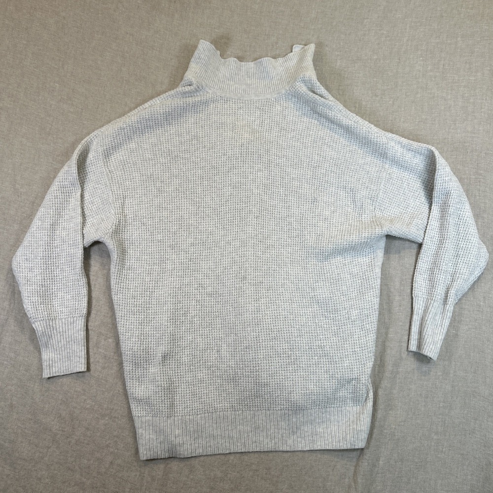 Aerie Women Pullover Sweater Collared V Neck Waffle Oversized Light Gray Medium - Picture 9 of 12
